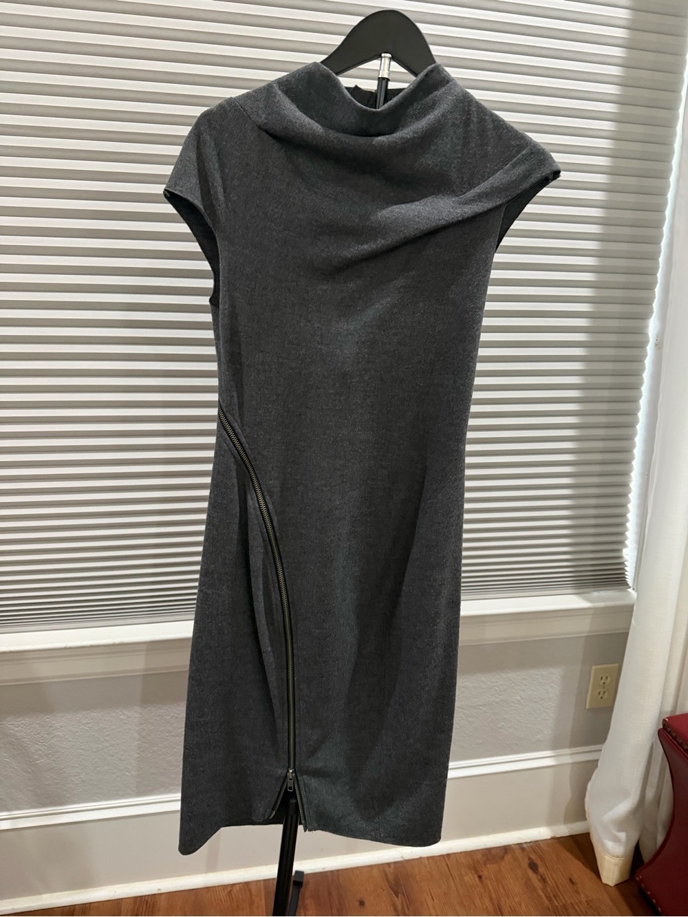 CLASSY Helmut Lang Gray Cowl Neck Knit Dress. Fun Zippers. Purchased at Neimans